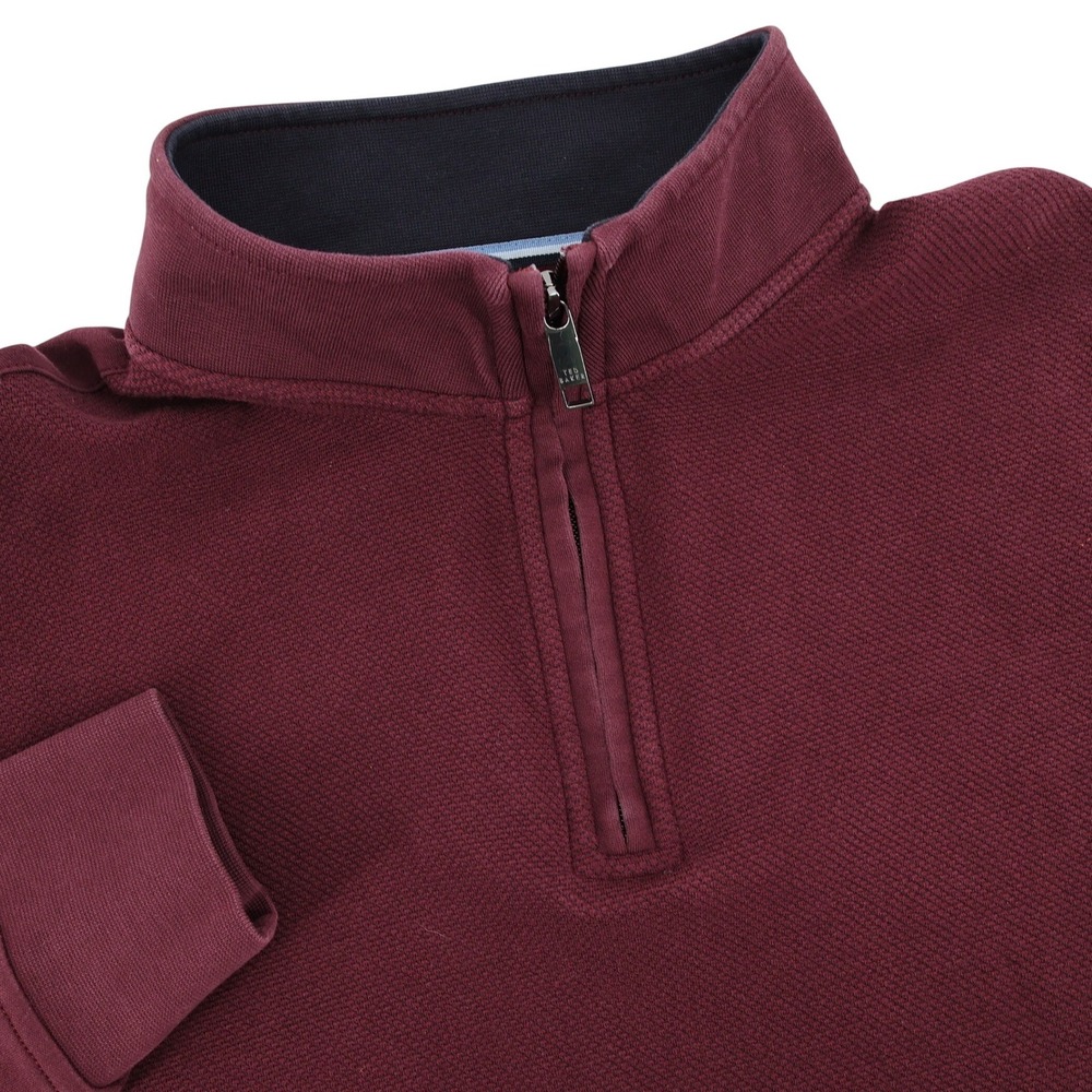 Ted Baker Quarter Zip Pullover Burgundy Textured Mens XL‎